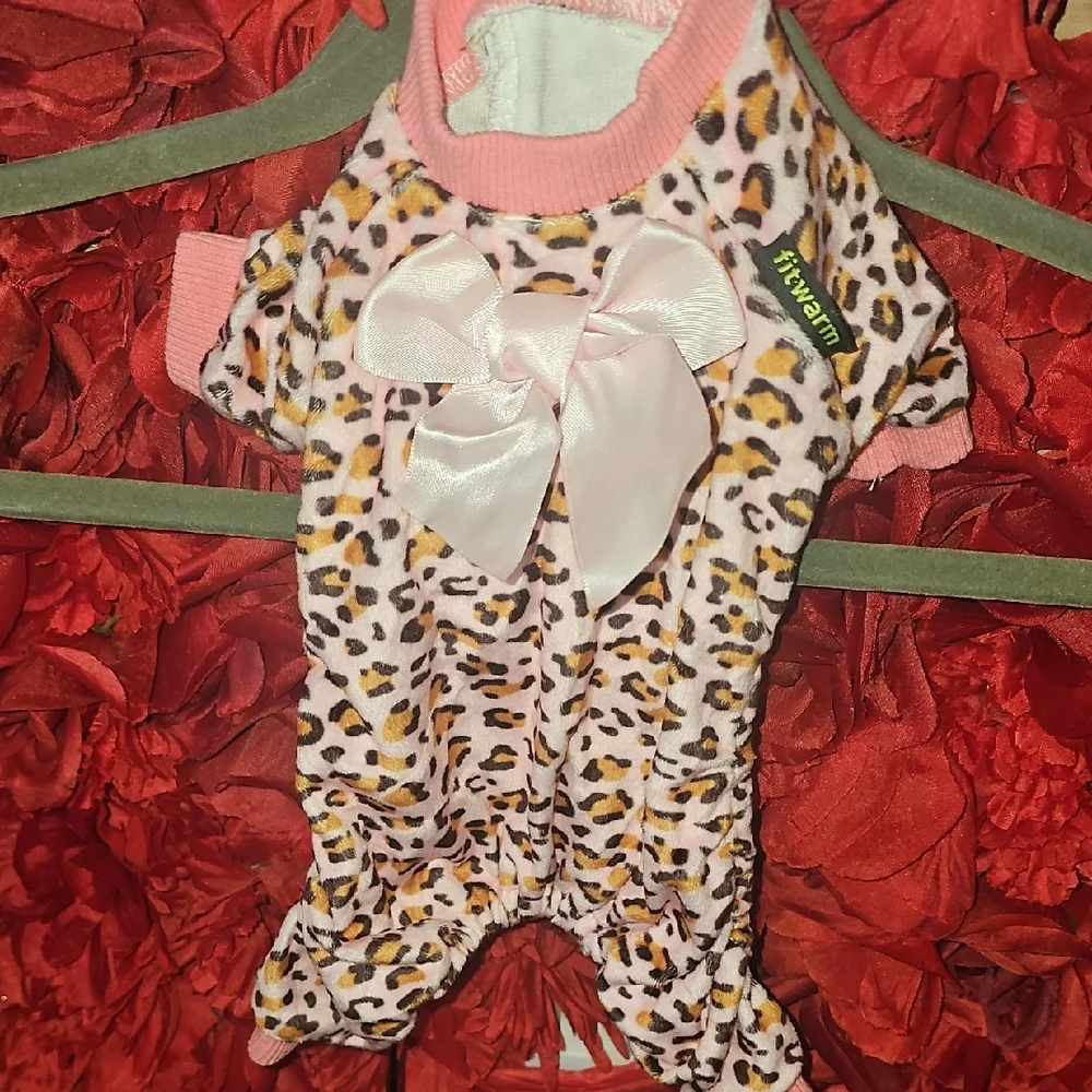 Fitwarm Pink Leopard Print Soft Velvet Pet Outfit Size XSmall